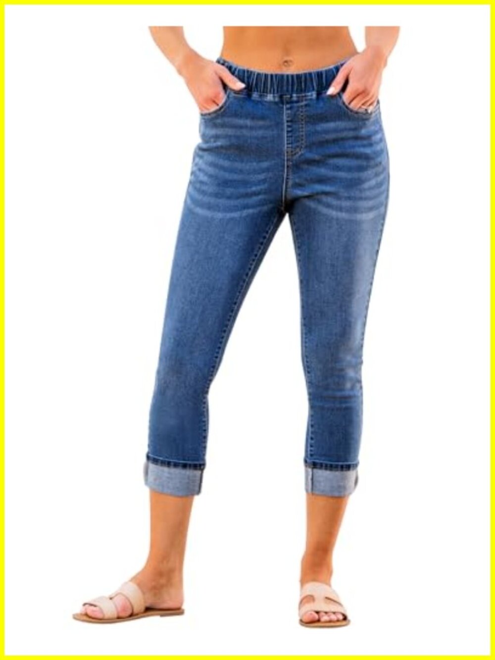 High Waisted Skinny Capri Jeans Pull On Stretch Denim Cropped Jeggings